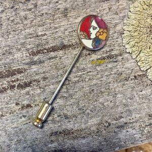 Vintage Cloisonne Floral Enamel Art Nouveau Hat Lapel Stick Brooch Pin
